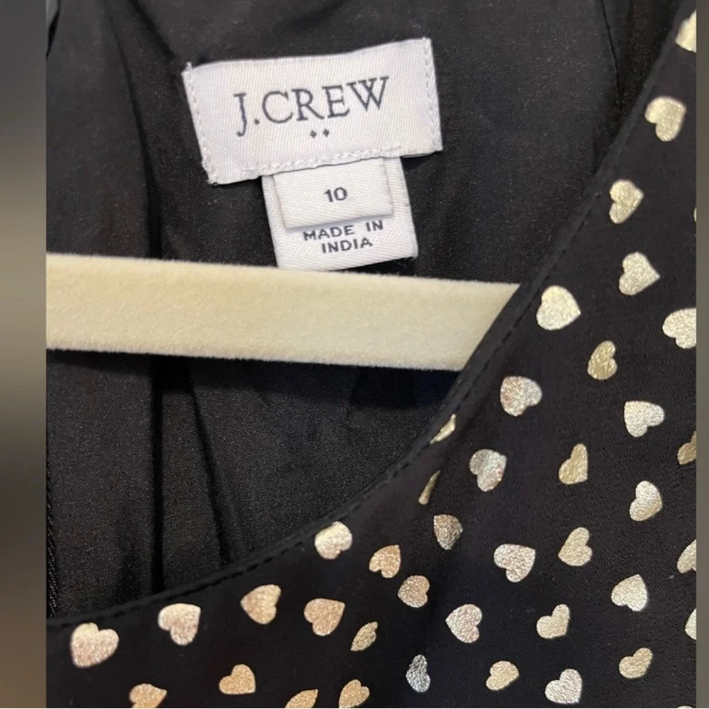 ❤️❤️ J. Crew Heart Print Sheath Shift Mini Dress Black Gold Metallics size 10